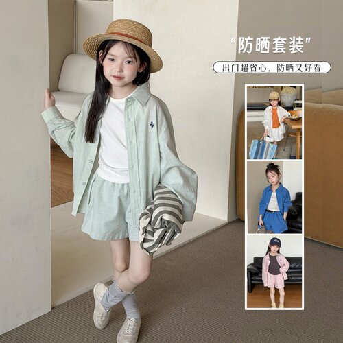 女童夏季水洗棉轻薄短裤套装