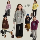 Yumi妈女童新年加绒加厚卫衣2025秋冬儿童圆领卡通印花卫衣25H083