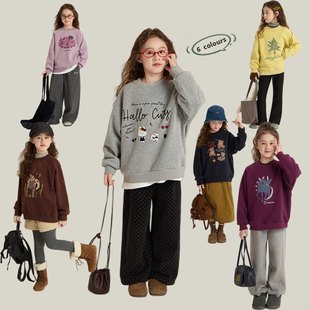 Yumi妈女童加绒加厚卫衣2025秋冬儿童圆领卡通印花宽松卫衣25H083