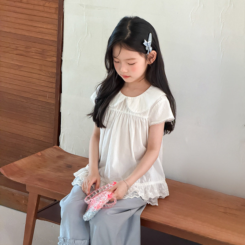 女童夏装棉感娃娃领短袖娃娃衫图片