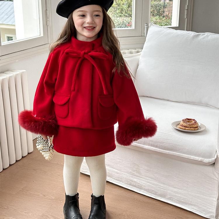 清仓   狐狸毛可拆卸~ 贝尔绒红色年服套装    24B063