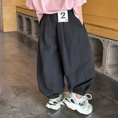 男女童洋气凉爽宽松防蚊裤 Yumi妈 儿童轻薄拼接贴标束脚裤 25B124