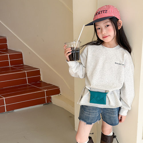 女童春款纯棉后背字母长袖卫衣