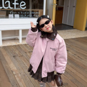 Yumi妈儿童冬季 粉色棉服女童新款 彩扣翻领棒球服加厚外套25K056