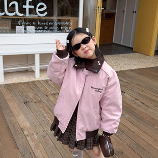 Yumi妈儿童冬季粉色棉服女童新款彩扣翻领棒球服加厚外套25K056