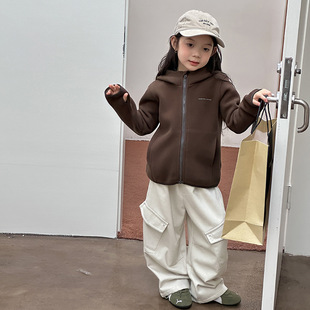 Yumi妈儿童冬装加厚精棉双面绒连帽卫衣女童复合卡拉绒外套25H003