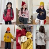 Yumi妈女童冬季 休闲校园单穿内搭儿童卡通保暖加绒卡通卫衣25H047