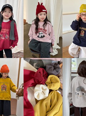 Yumi妈女童冬季休闲校园单穿内搭儿童卡通保暖加绒卡通卫衣25H047