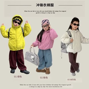 Yumi妈儿童冬季 防护长效暖感防风轻棉女童连帽棉服外套冬25K013