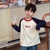 Yumi妈中小大童插肩长袖 24X120 纯棉T恤男童帅气拼色字母上衣