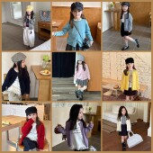 字母外套女童韩版 Yumi妈儿童秋装 针织开衫 纯色单排扣毛衣25F079