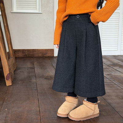 Yumi妈儿童休闲保暖假两件毛呢裤