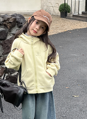 Yumi妈男女童韩版复合280g奥利绒连帽衫复合加厚连帽卫衣25H011