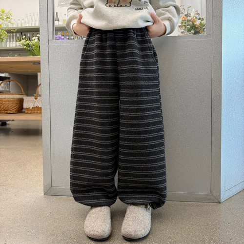 女童冬装条纹毛呢直筒裤
