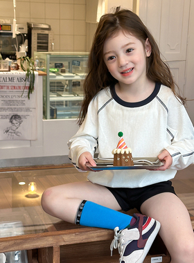 Yumi妈女童夏季撞色休闲韩版轻薄防晒长袖T恤打底衫 25B074