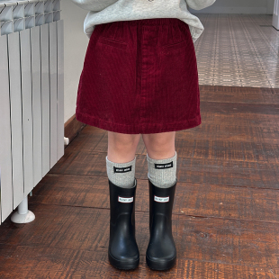 Yumi妈儿童灯芯绒短裙女童秋装 25F024 洋气纯色百搭半身裙