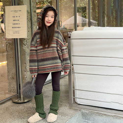 女童秋季费尔岛连帽衫