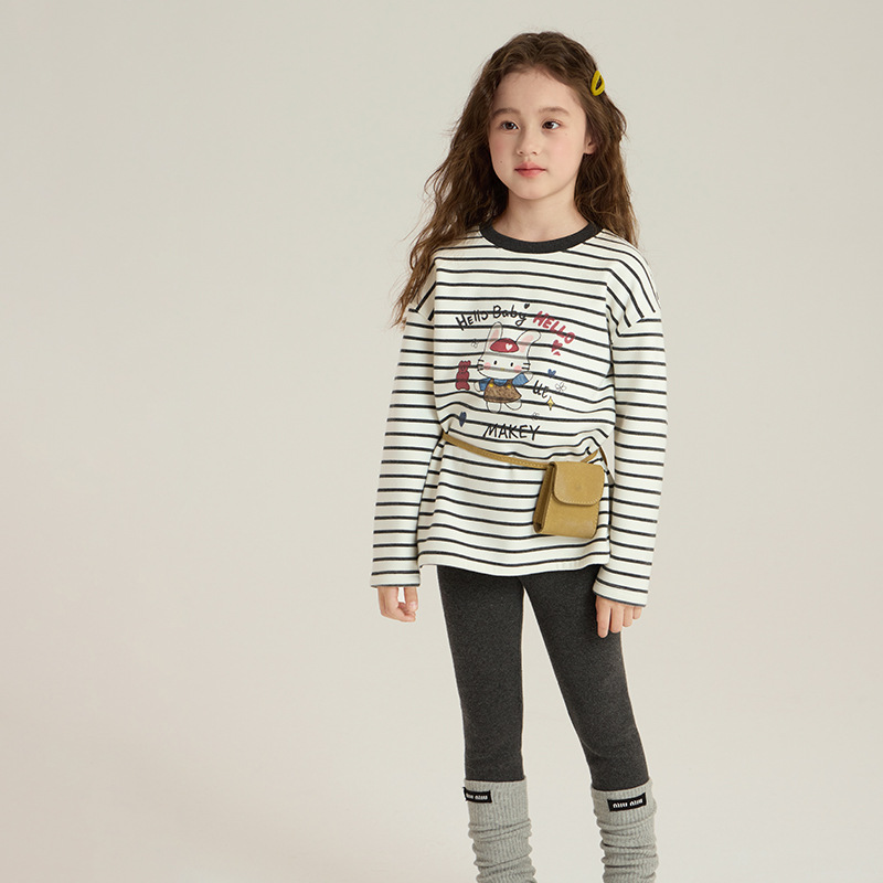 Yumi妈女童卡通条纹打底衫T恤