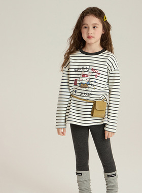 Yumi妈冬季女童加绒卡通条纹打底衫儿童秋冬内搭长袖T恤潮25H051