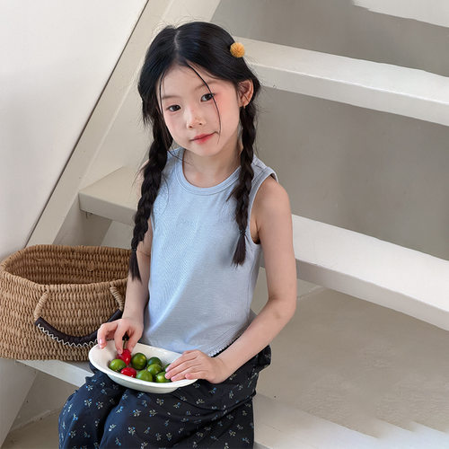 女童软萌清爽软糯下摆蕾丝边背心