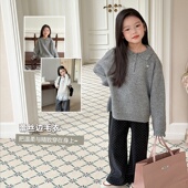 Yumi妈冬季 女童新年针织衫 上衣儿童学院风花边翻领毛衣潮25M149