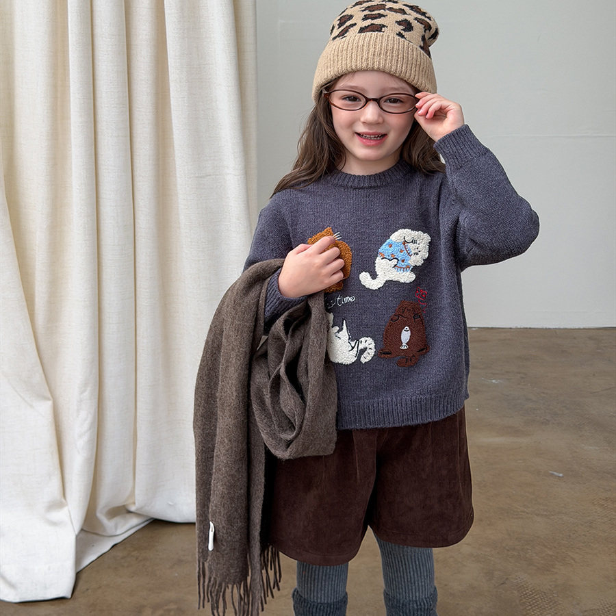 Yumi妈儿童冬装毛巾绣针织上衣