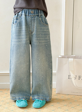 Yumi妈女童炸街春夏款儿童blingbling亮晶晶烫钻牛仔裤26A174