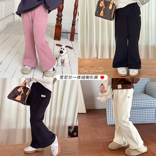 24Z040 时髦贴标喇叭裤 冬季 女童复合奥粒绒一体修身