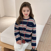 韩版 宽松休闲条纹打底衫 儿童新品 Yumi妈儿童秋季 长袖 T恤25G010