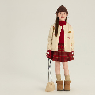 Yumi妈儿童冬季韩版卡通毛衣开衫女童绵羊绒新年款针织上衣25M184