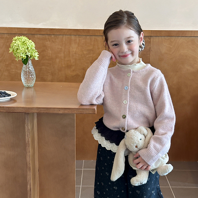 女童粉色温柔风毛衣针织开衫外套