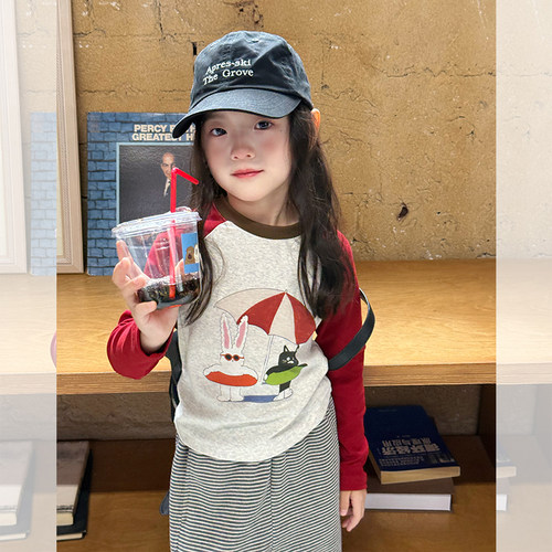 儿童拼色打底衫撞色高弹棉罗纹