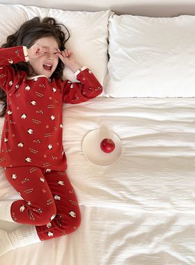 Yumi妈秋款儿童男女童280克无骨A类秋衣秋裤羊毛拉架家居服24Y045