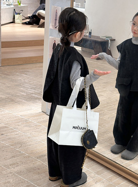 Yumi妈2025冬季时髦儿童套装女童口袋毛呢背心休闲裤两件套25H181