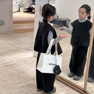 两件套25H181 女童口袋毛呢背心休闲裤 Yumi妈2025冬季 时髦儿童套装