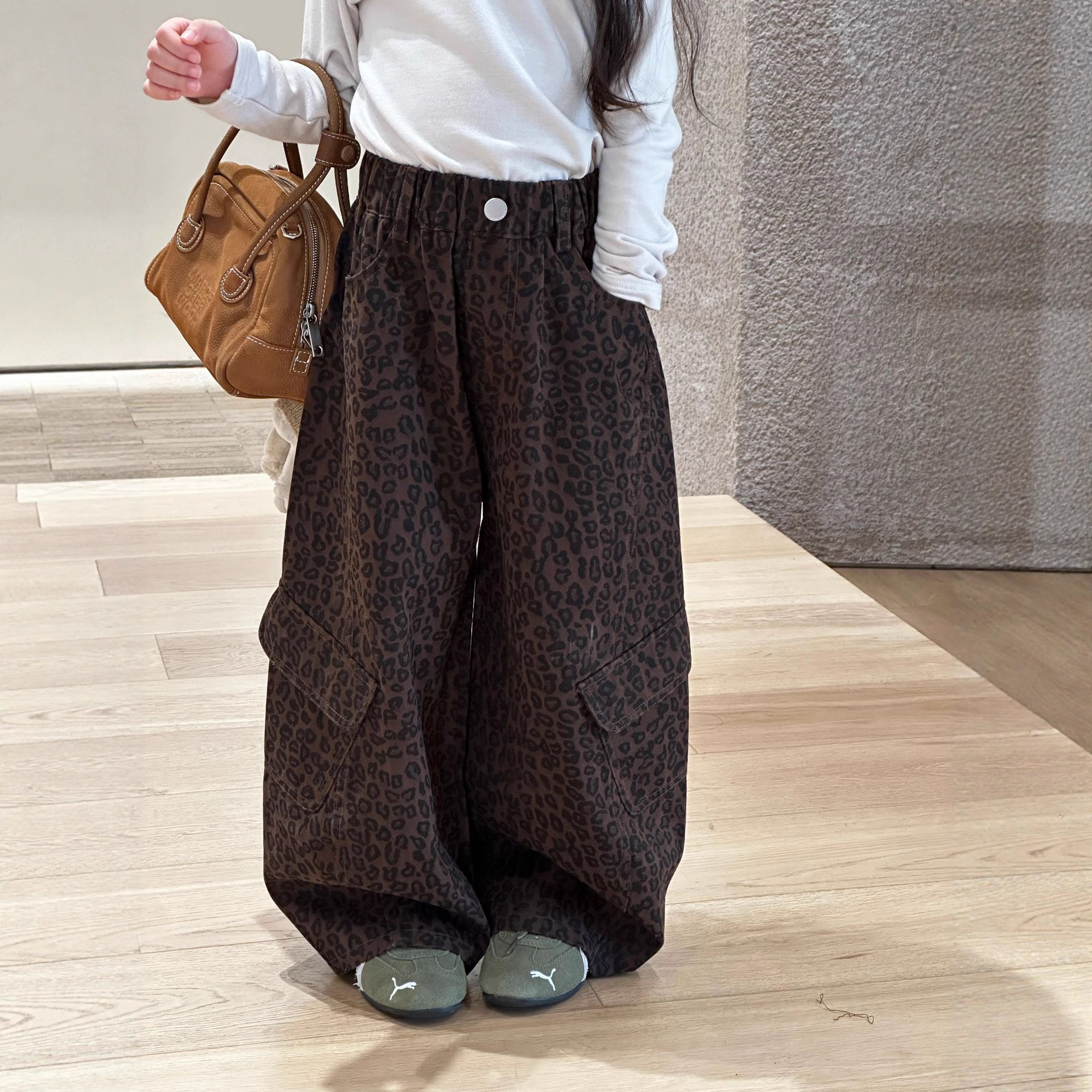 Yumi妈新品儿童工装豹纹裤