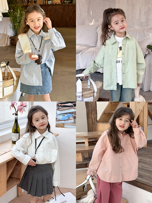Yumi妈  24S090童装儿童洋气百搭衬衣男女童纯色翻领衬衫外套