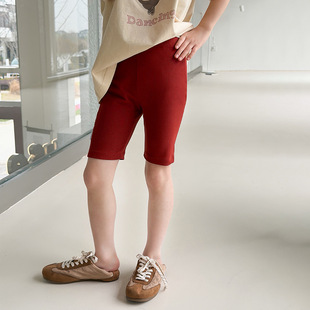 弹力贴标骑行裤 26B037 儿童透气舒适自在打底裤 Yumi妈女童春夏款