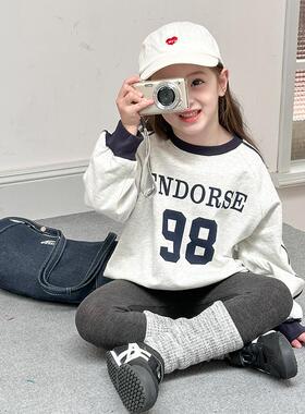 Yumi妈儿童篮球风长袖上衣T恤女童加厚230g精棉双纱卫衣24Y017