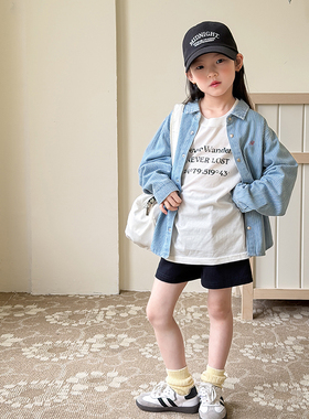 Yumi妈儿童休闲中性风韩范简约衬衣百搭女童学院风条纹衬衫26A114