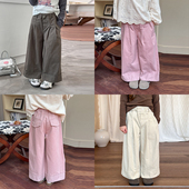 潮新款 男女童韩版 纯色拼接 Yumi妈儿童洋气直筒裤 休闲裤 24X024
