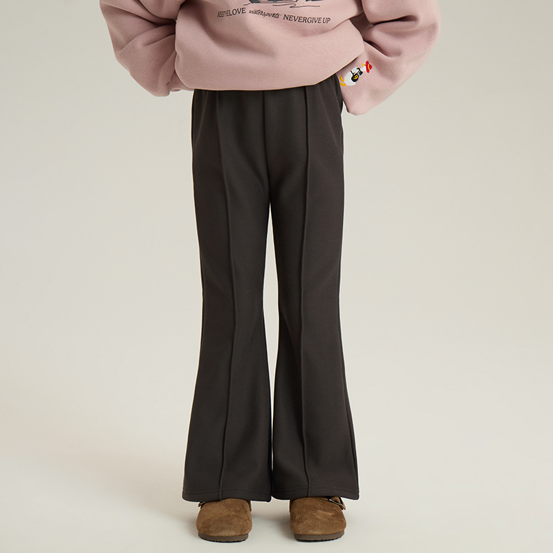 冬季新品女童加绒拼接喇叭裤