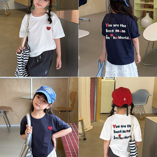 后背印花字母T恤儿童爱心短袖 Yumi妈 韩版 个性 25D173 儿童夏季