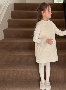 Yumi妈女童新中式国风旗袍盘扣提花背心裙儿童新春拜年服25M042