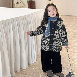 25G171 毛衣外套 Yumi妈女童宝宝提花针织开衫 秋冬儿童针织开衫