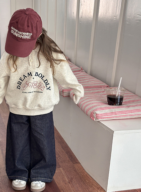 Yumi妈儿童秋装学院风POLO翻领卫衣女童韩版保暖卡通卫衣  24X033