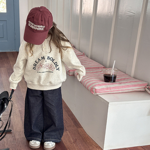 Yumi妈儿童秋装学院风POLO翻领卫衣女童韩版保暖卡通卫衣  24X033