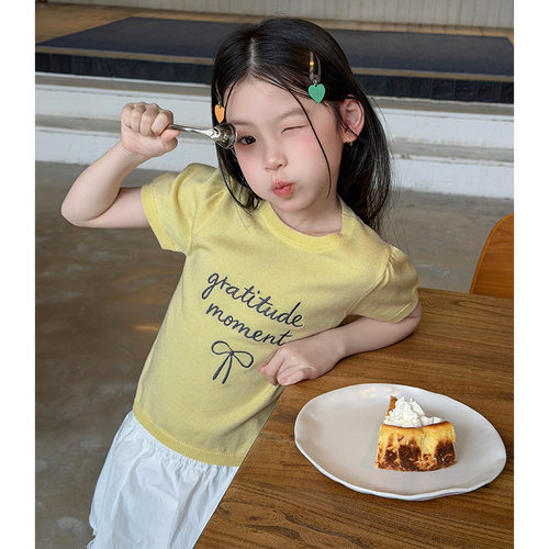 Yumi妈女童夏薄款针织T恤