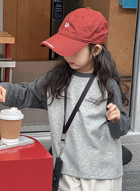 Yumi妈儿童冬季310g加厚蚕丝羊毛绒T恤女童字母插肩打底衫25H002