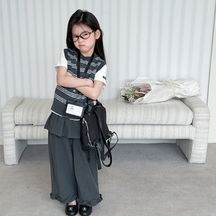 背心洋气坎肩叠穿女童针织宽条纹马甲26A218 Yumi妈儿童休闲韩版